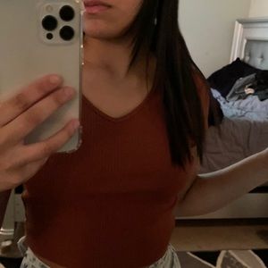 brown ribbed crop top